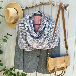 Plaid boho scarf/neck wrap w lace detailing and shabby chic vibe